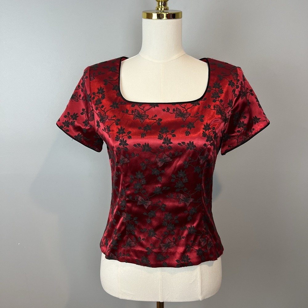 Vintage 90s Going Out Top Women's Size 8 Red Square Neckline Whimsigoth Y2K
